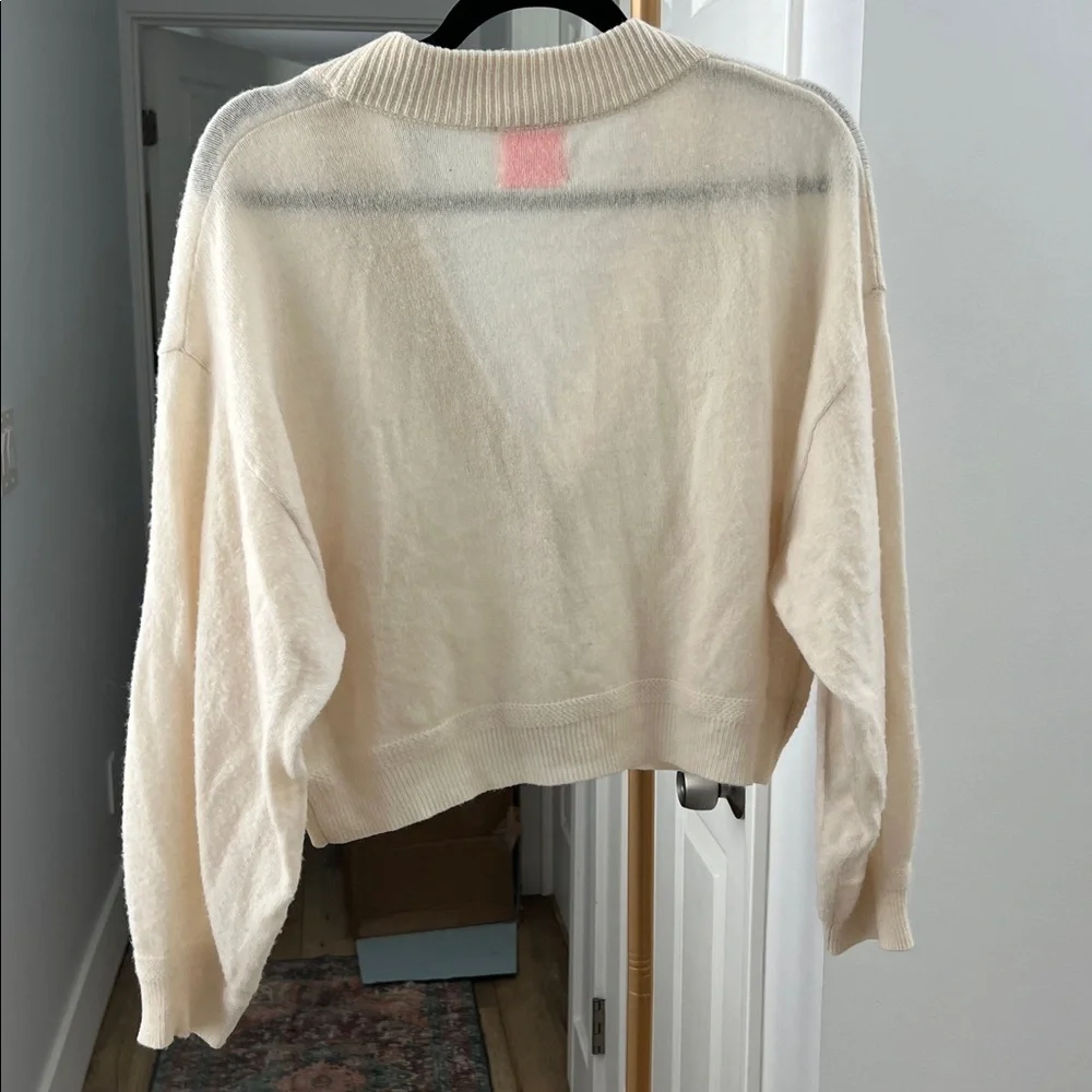 CRUSH Collection Acai Cashmere V Neck Button Down Relaxed Cardigan White Cream S - Picture 7 of 11